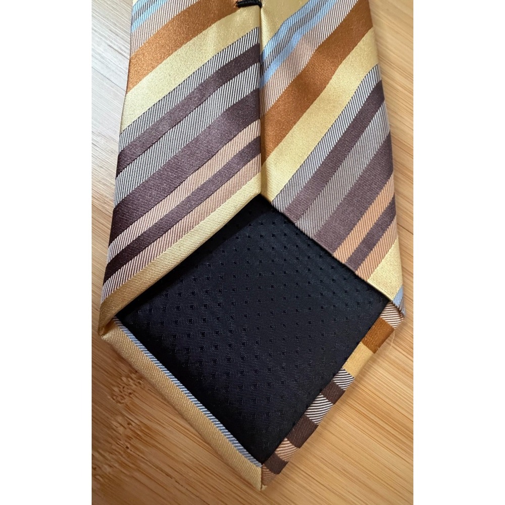 Geoffrey Beene 100% Silk Tie Metallic Gold Stripes 61x3.25" Academia Necktie - Picture 11 of 12